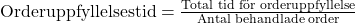 \text{Orderuppfyllelsestid} = \frac{\text{Total tid för orderuppfyllelse}}{\text{Antal behandlade order}}