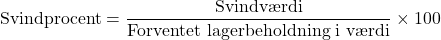 \[ \text{Svindprocent} = \frac{\text{Svindværdi}}{\text{Forventet lagerbeholdning i værdi}} \times 100 \