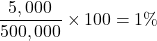 \[ \frac{5,000}{500,000} \times 100 = 1\% \